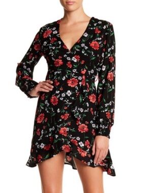 Lush Black and Red Floral Long Sleeve Dress